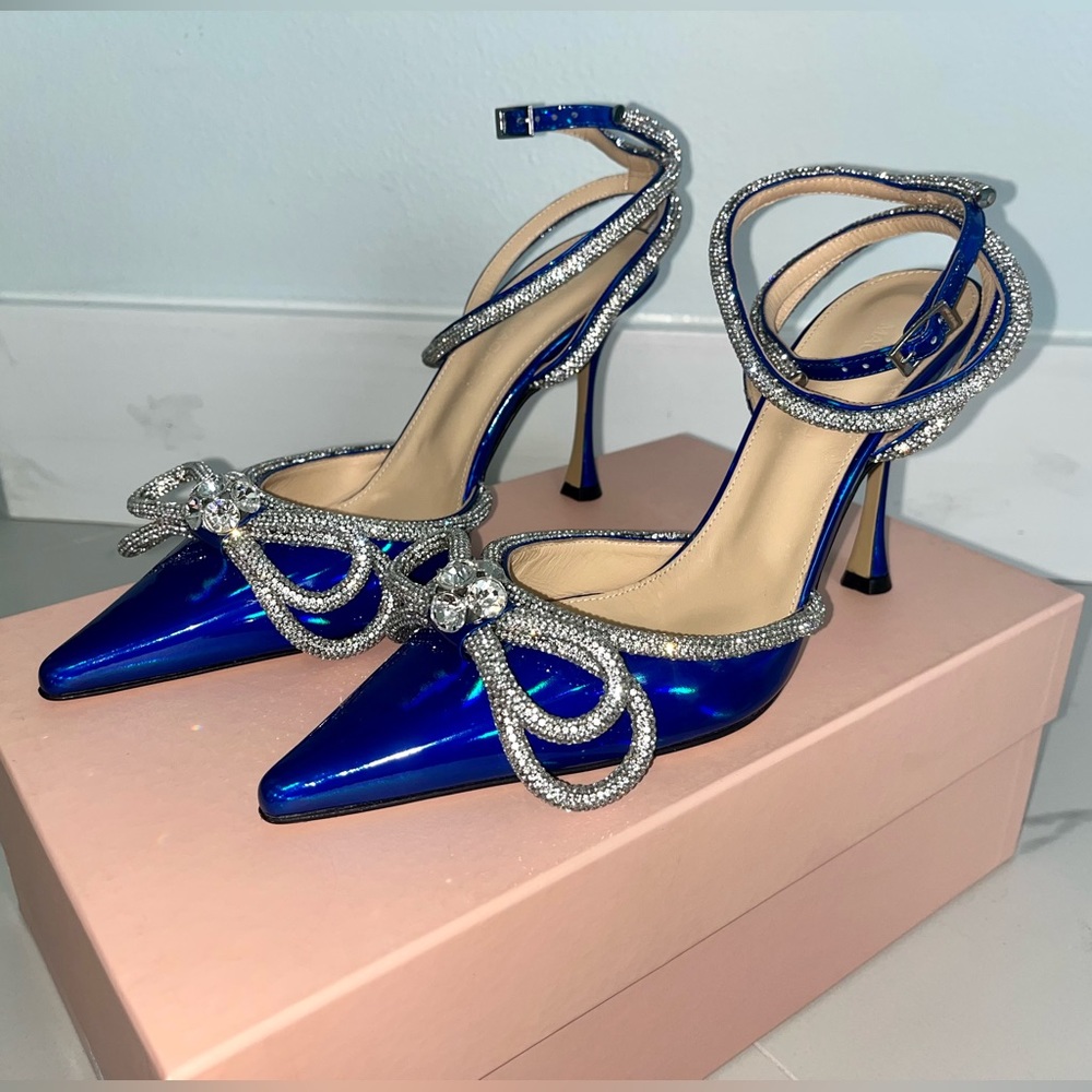 Mach & Mach Crystal Double Bow Pointed Toe Pump